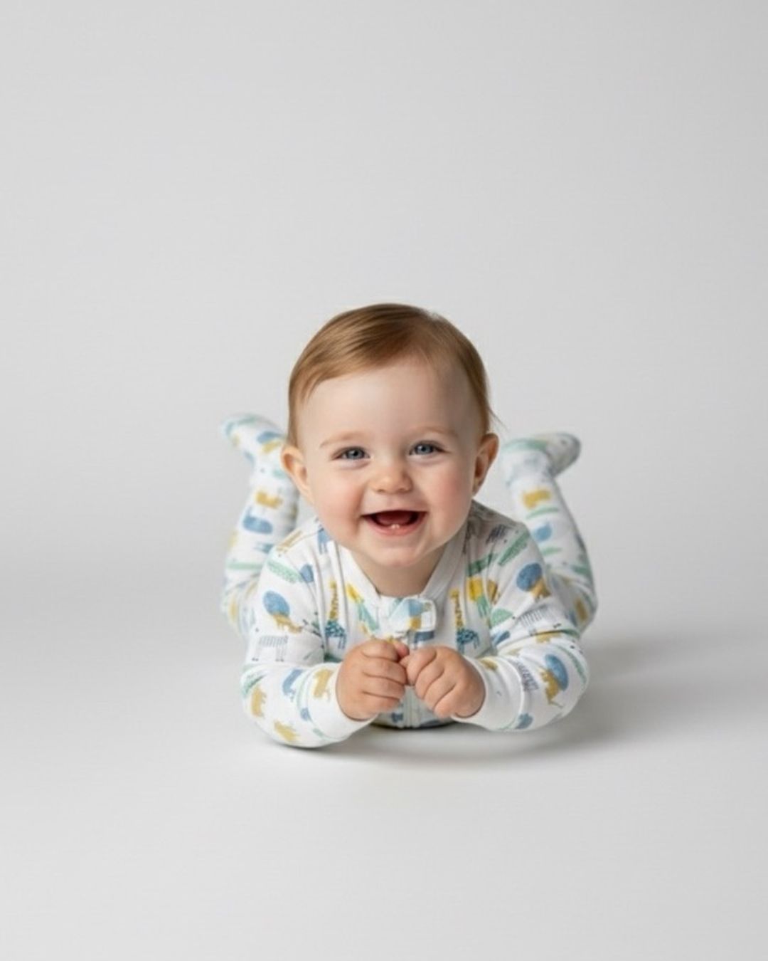 Blue Animal Forest 2-way zipper Fleece Onesie