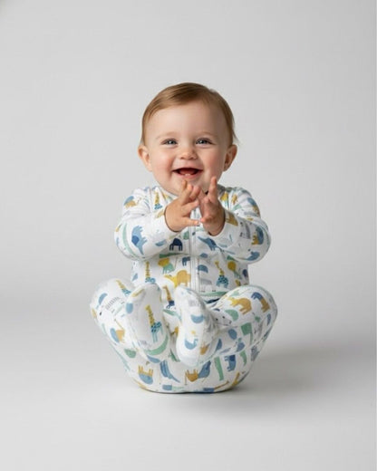 Blue Animal Forest 2-way zipper Fleece Onesie