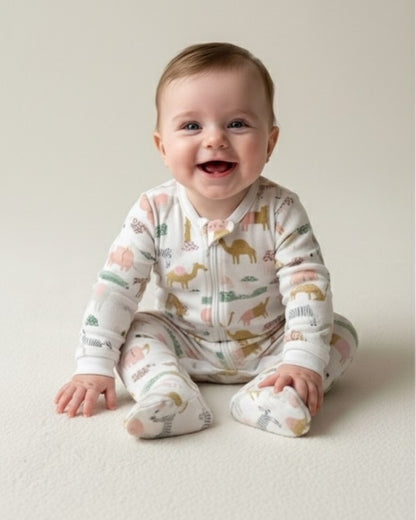 Pink Animal Forest 2-way zipper Fleece Onesie