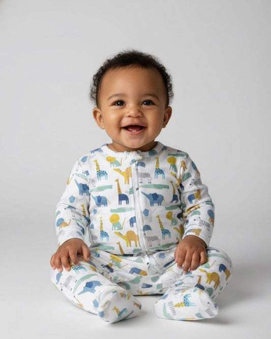 Blue Animal Forest 2-way zipper Fleece Onesie