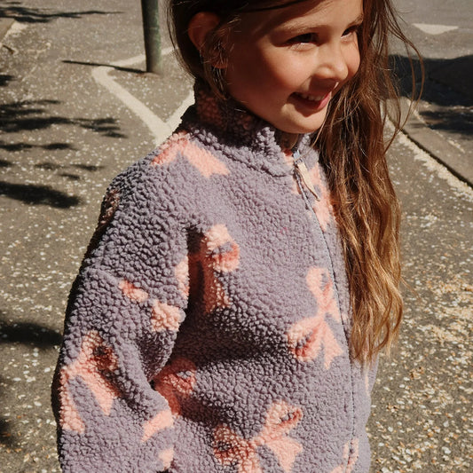 Sherpa Grey Bow Fleece Jacket