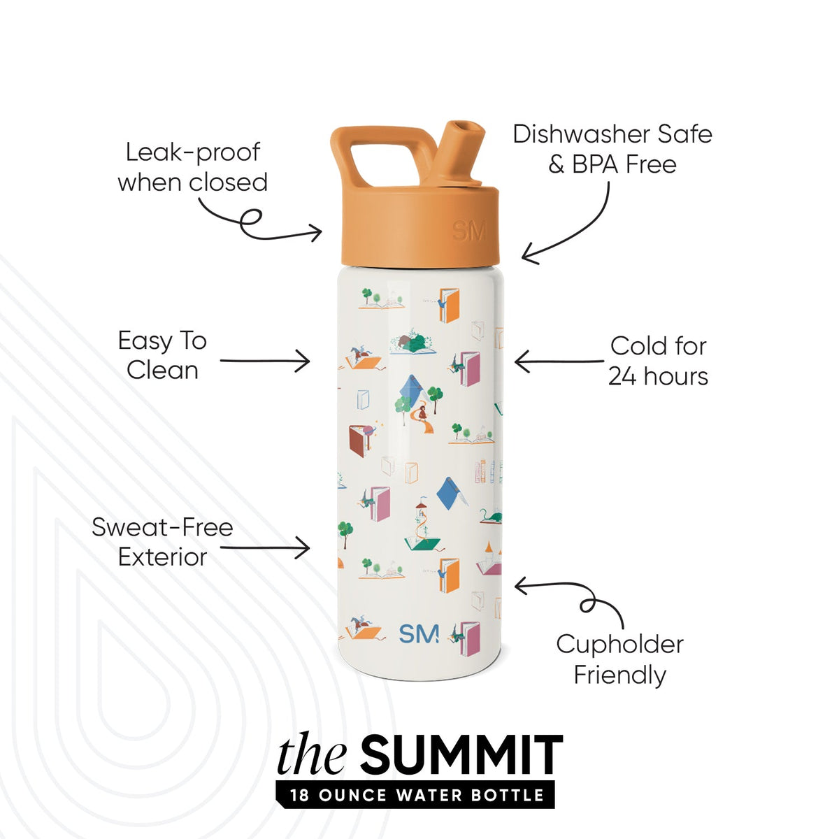 Summit Kids Water Bottle with Straw Lid, Book Club